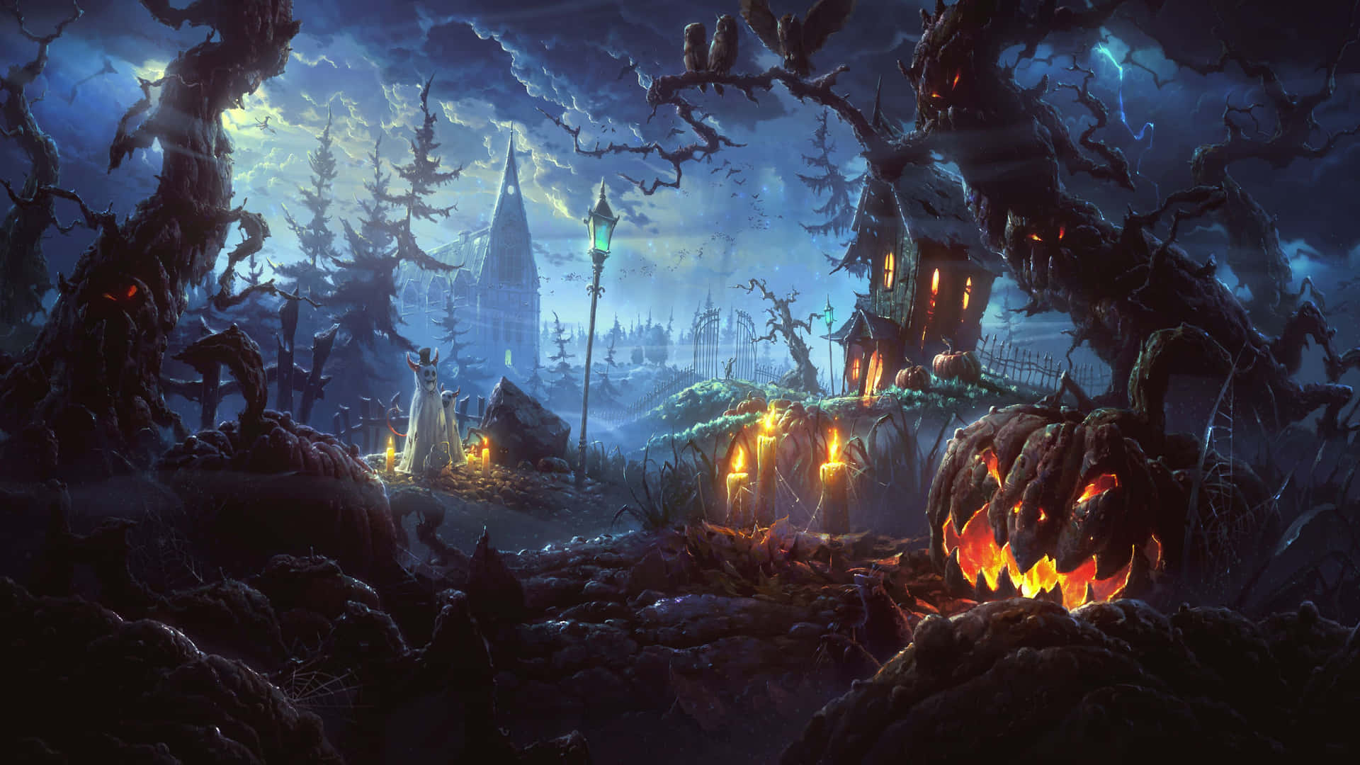 Holensie Sich Mit Diesem Gruseligen Desktop-hintergrund Den Halloween-geist Wallpaper