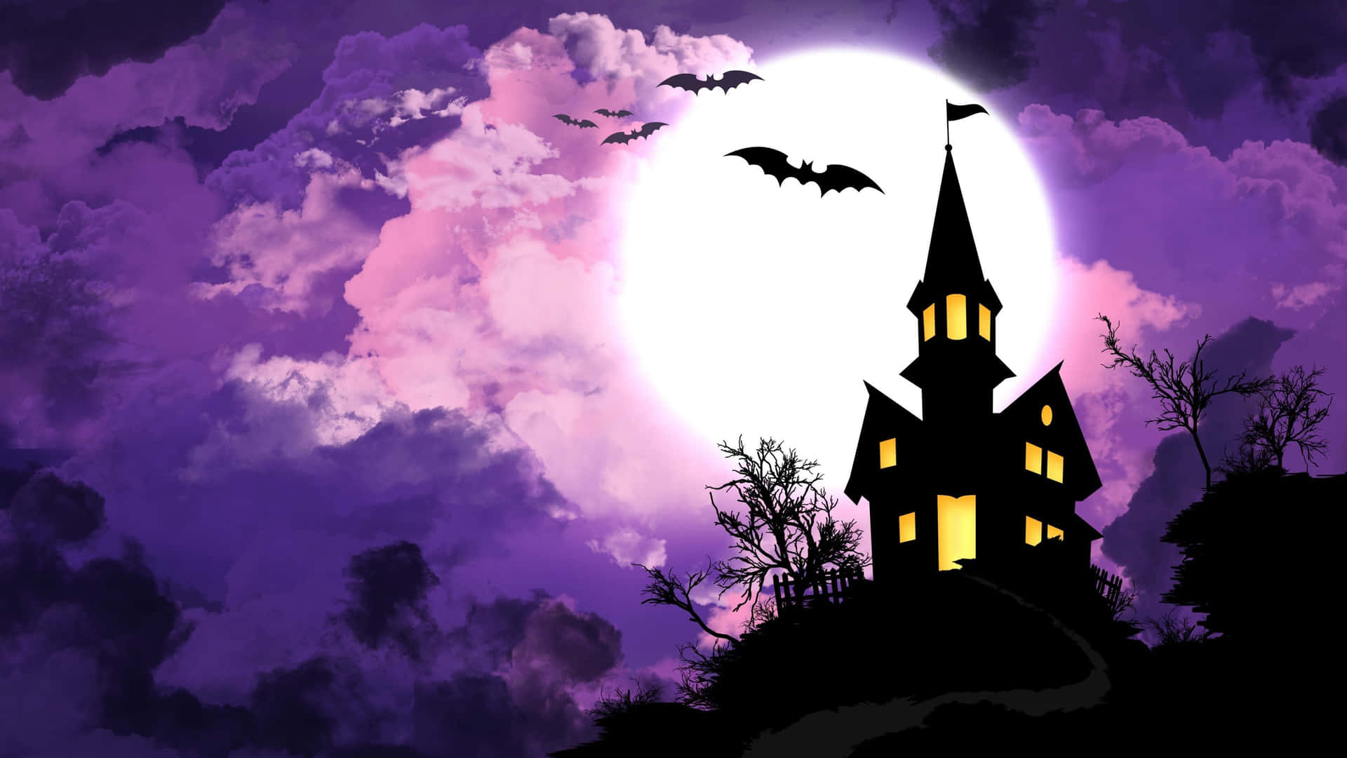 Spaventososfondo Per Desktop Di Halloween Con Pipistrello Viola Sfondo