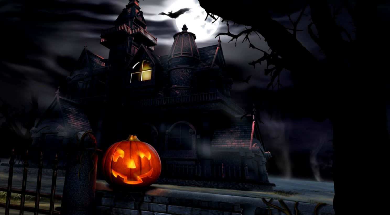 Spøgelsesagtig Halloween Scene - Et Skrivebord Tapet Wallpaper
