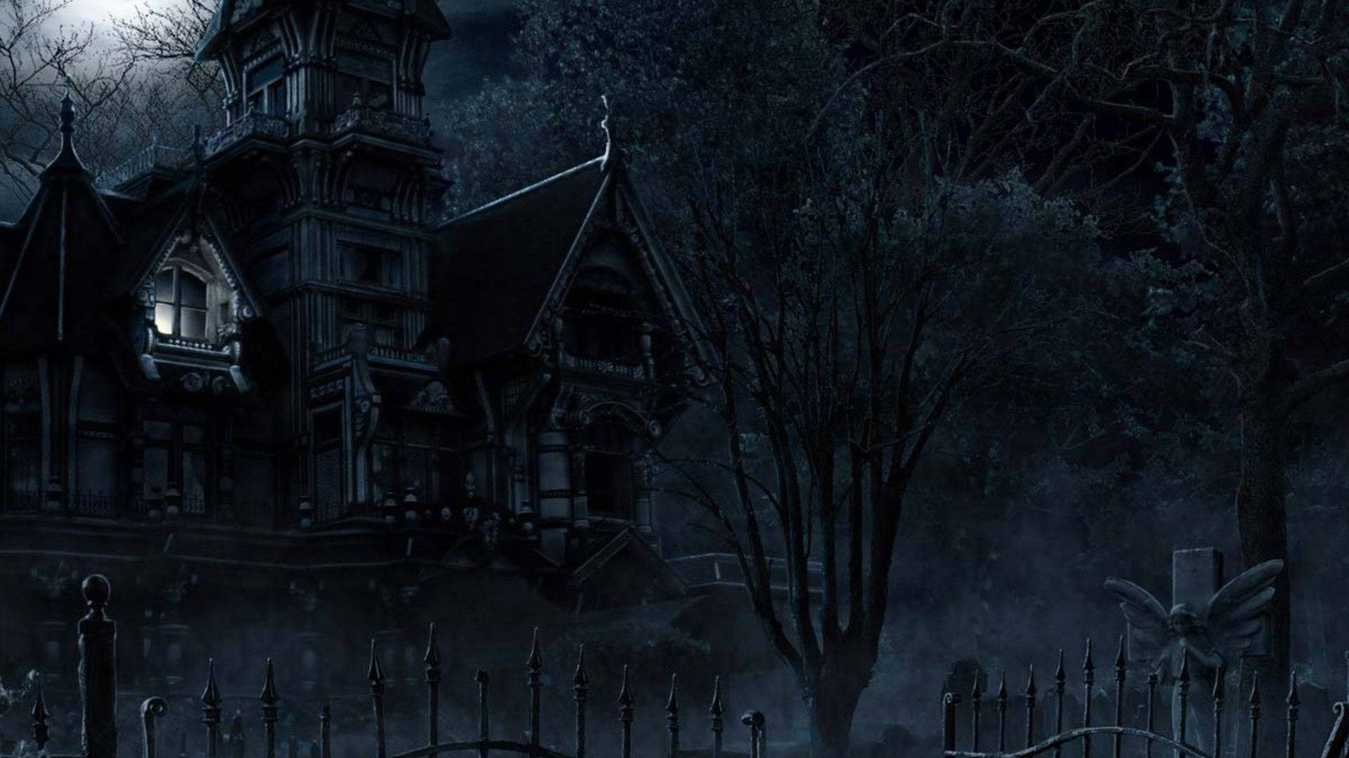 Scary Halloween Haunted Mansion In Dark
