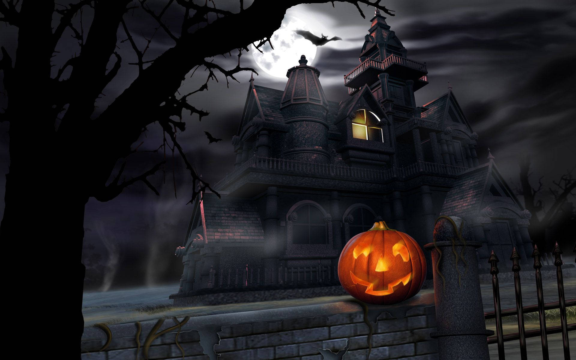 Scary Halloween Pumpkin And Haunted House