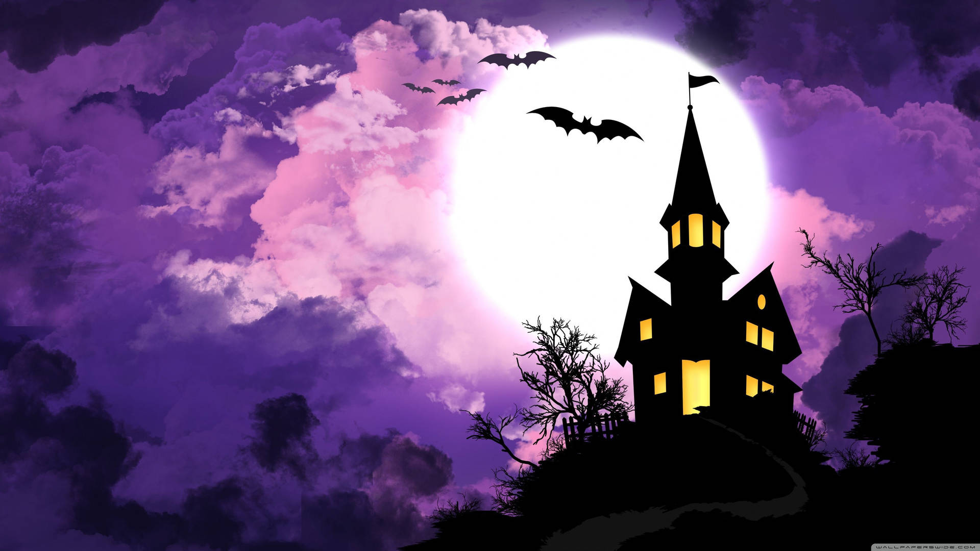 Scary Halloween With Purple Night Sky
