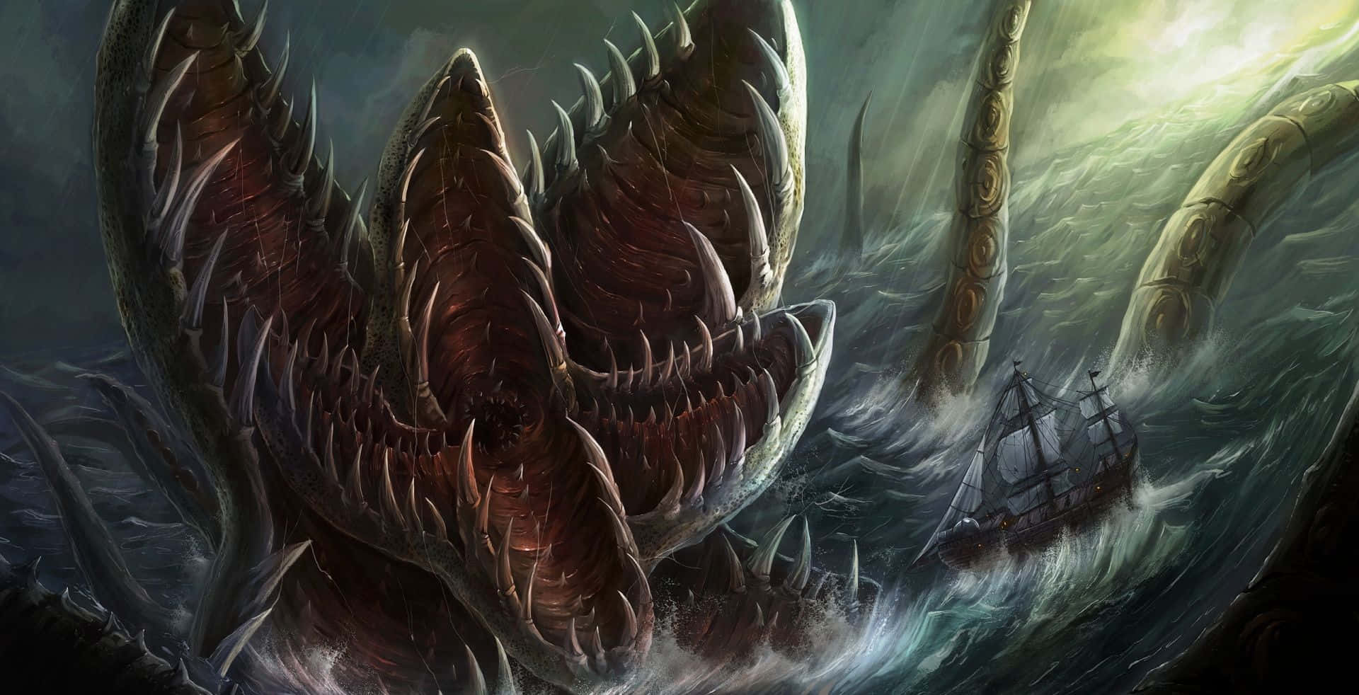 Skræmmende Monster Hav Kraken Billeder Wallpaper