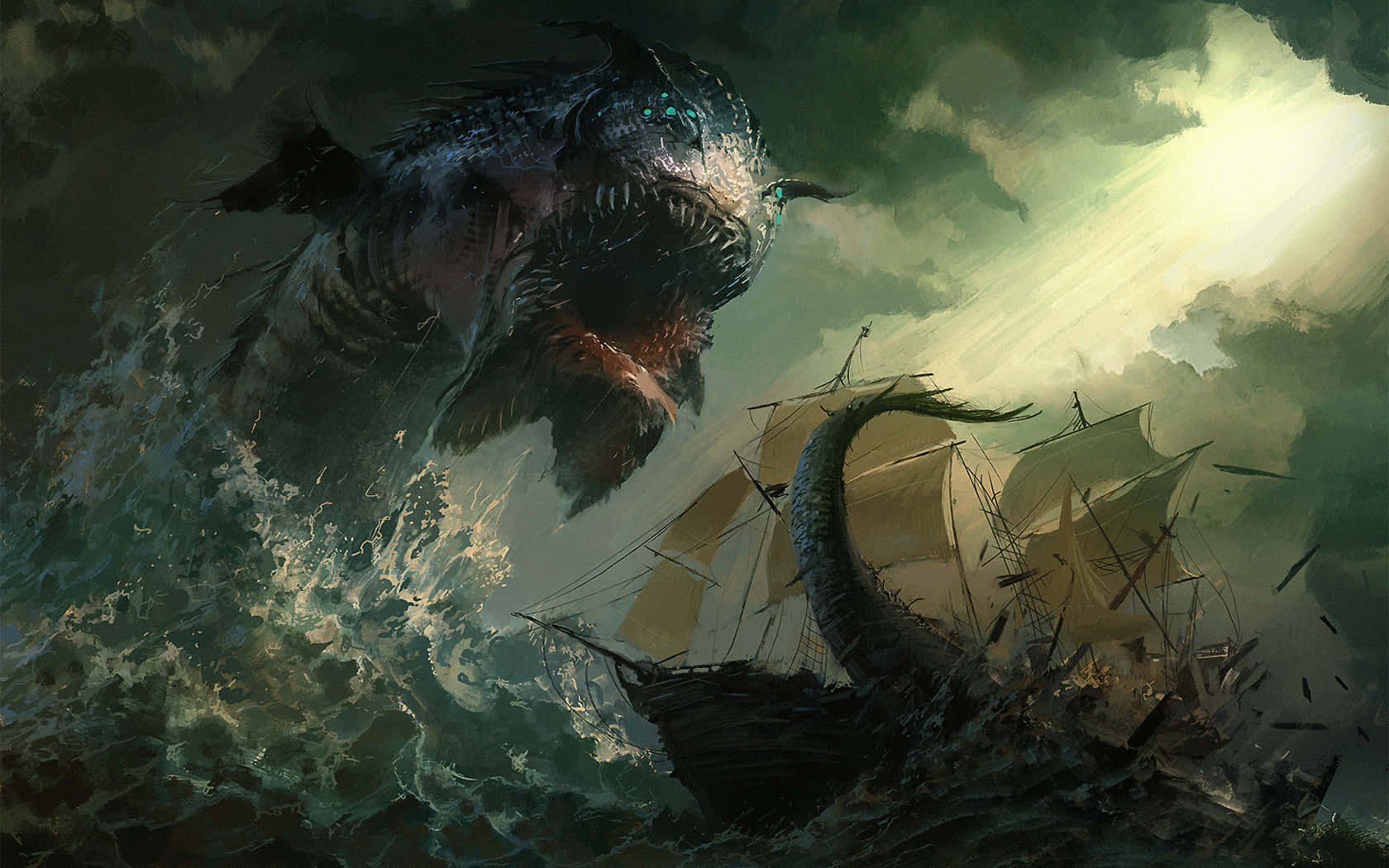 Pirate Ship Scary Ocean Monster Picture 1680 x 1050 Picture