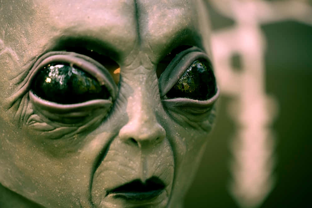 a close up of an alien mask with eyes Wallpaper