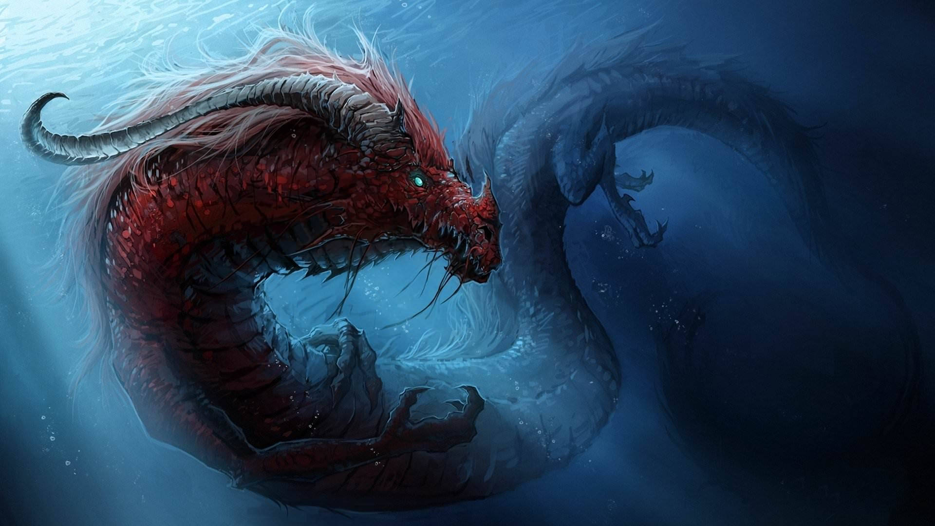 Scary Red Water Japanese Dragon Pc Wallpaper