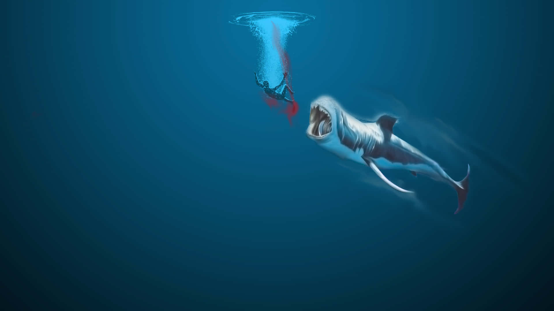 Scary Shark Hunting A Diver Wallpaper
