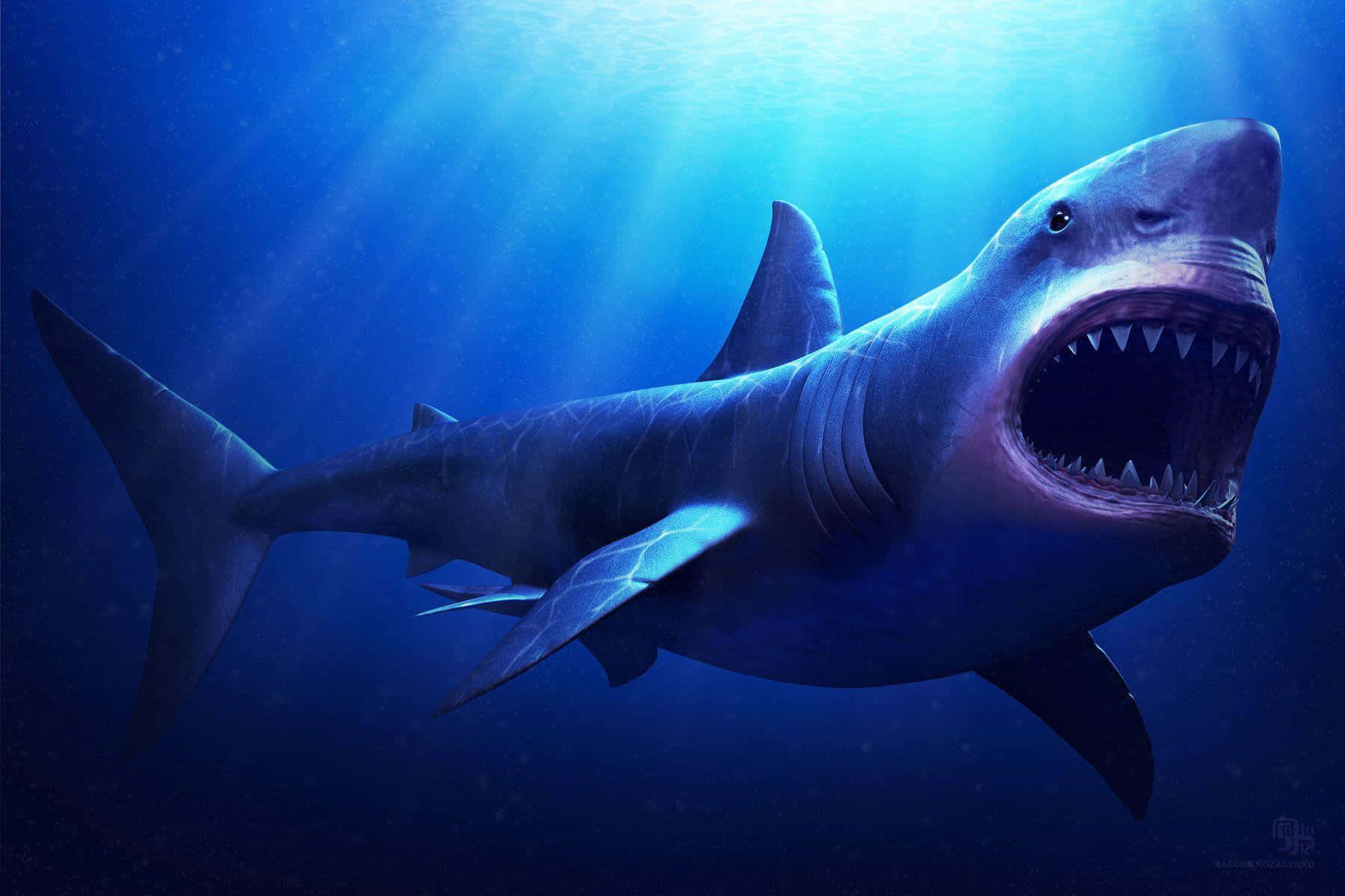 A menacing shark lurks beneath the waves Wallpaper