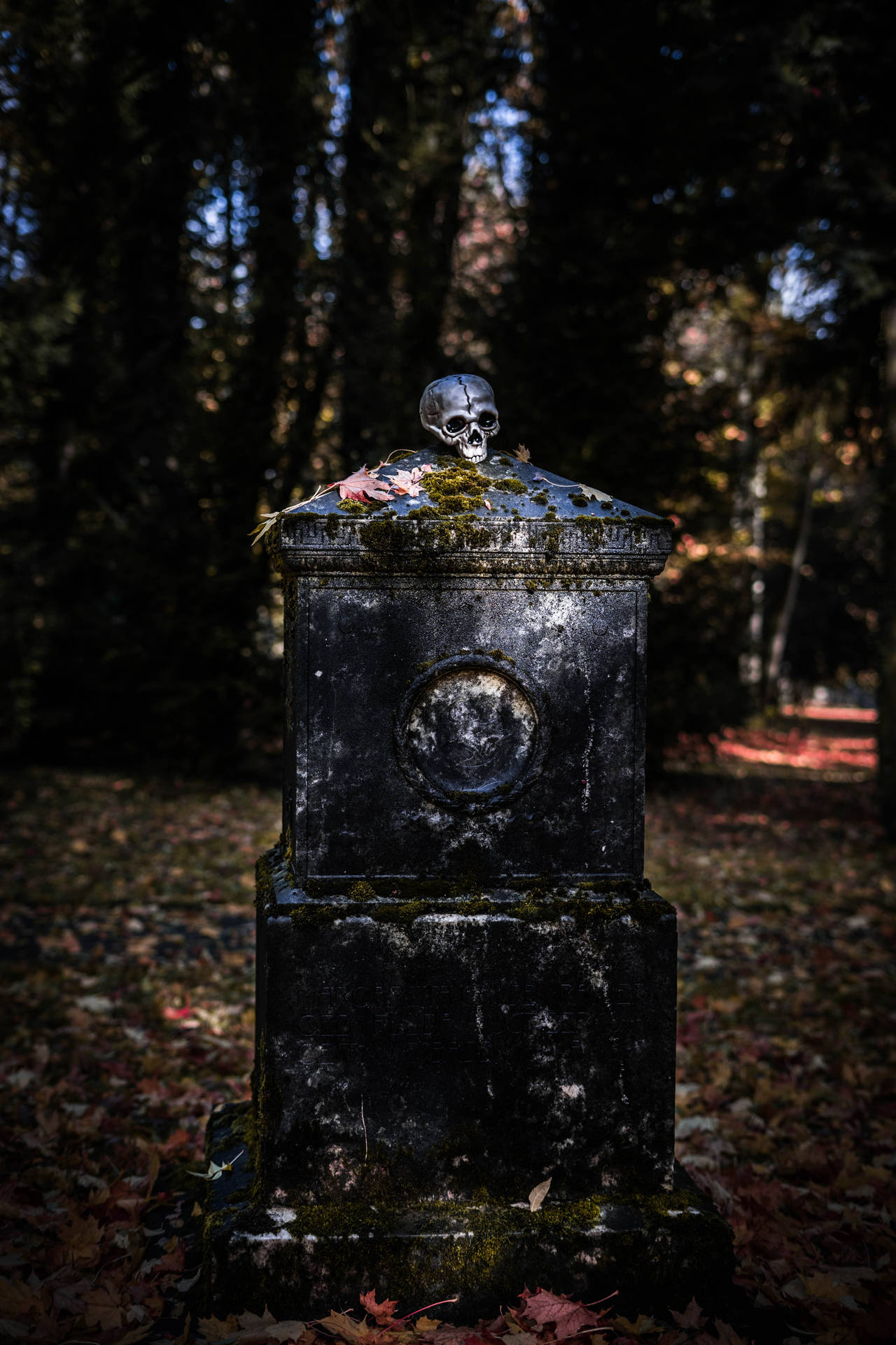 Scary Skull On A Tombstone Wallpaper