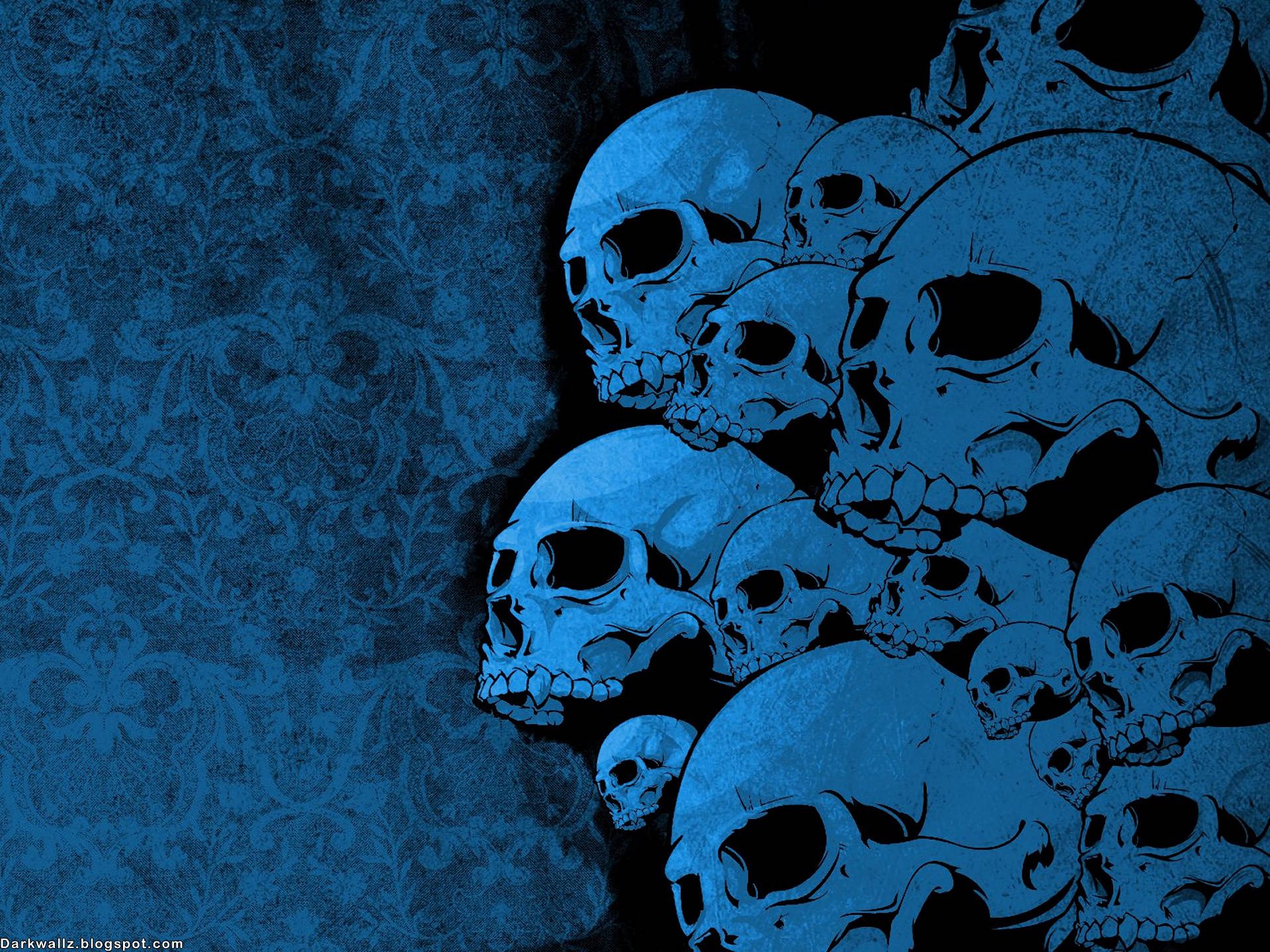 Scary Skulls In Blue Illustration Wallpaper