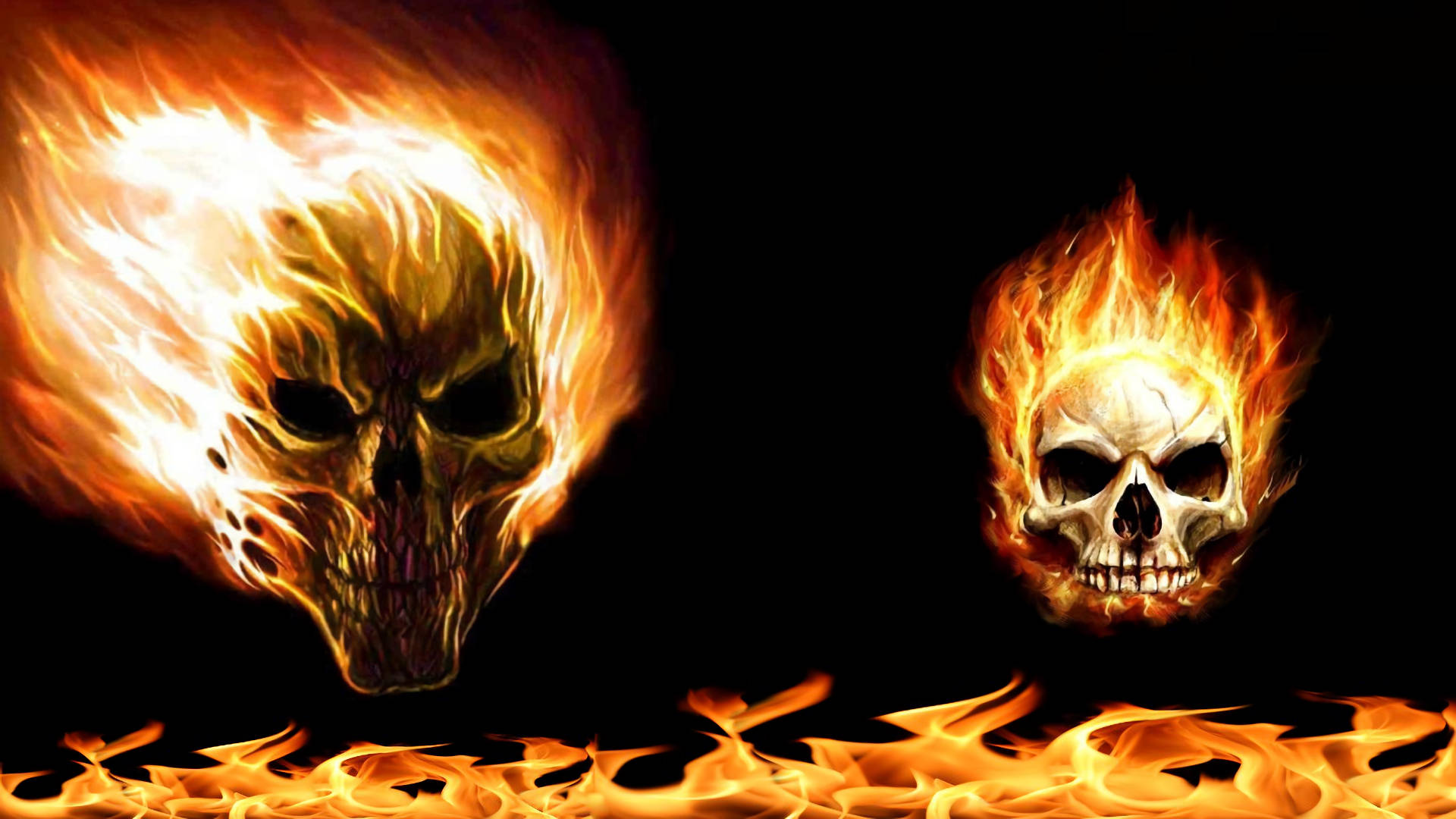 Scary Skulls On Fire Wallpaper