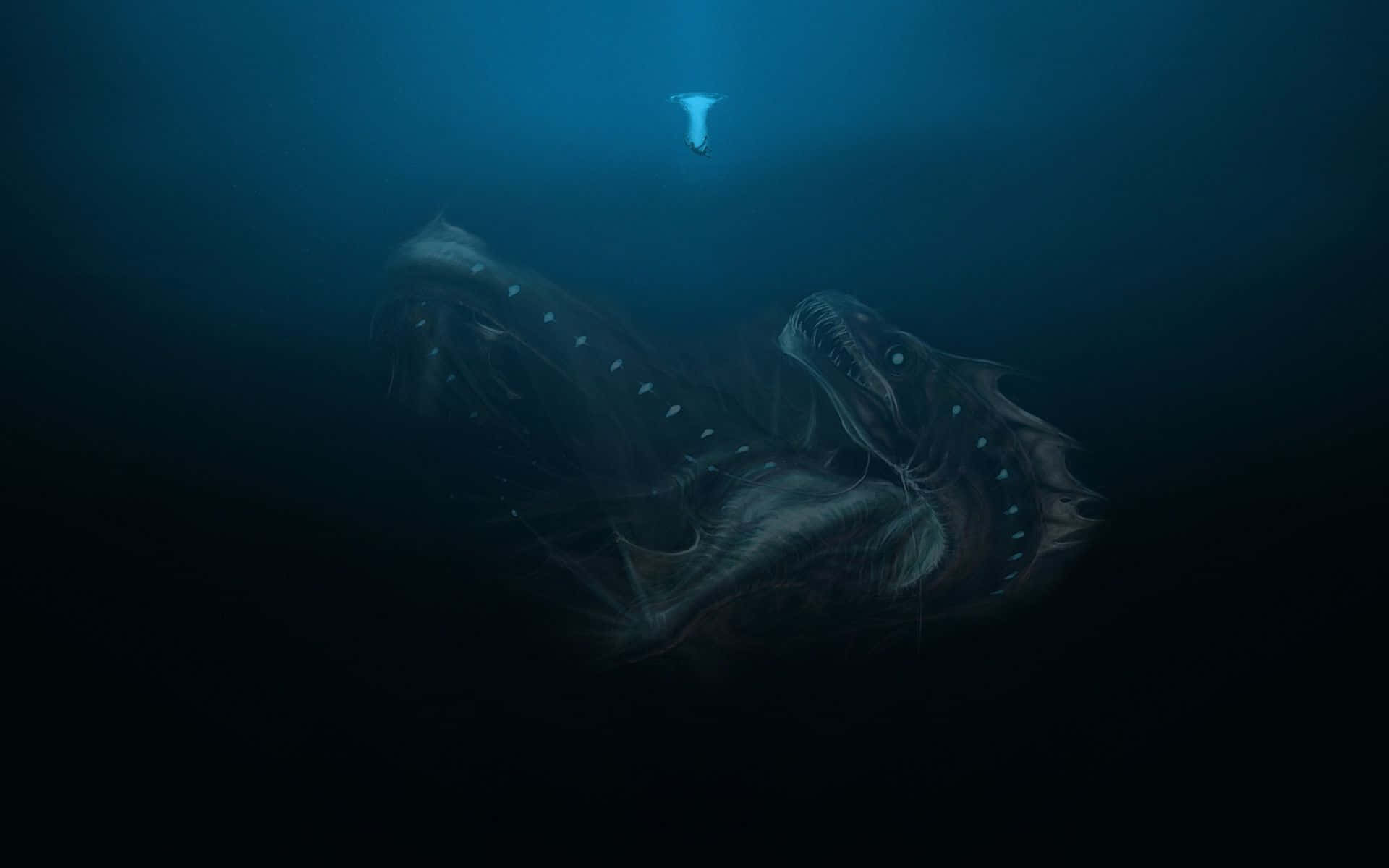 A Large Fish Swimming In The Dark Ocean