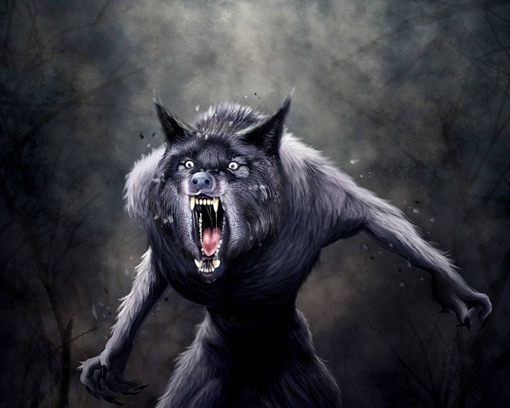 A spooky werewolf lurking in a forest Wallpaper