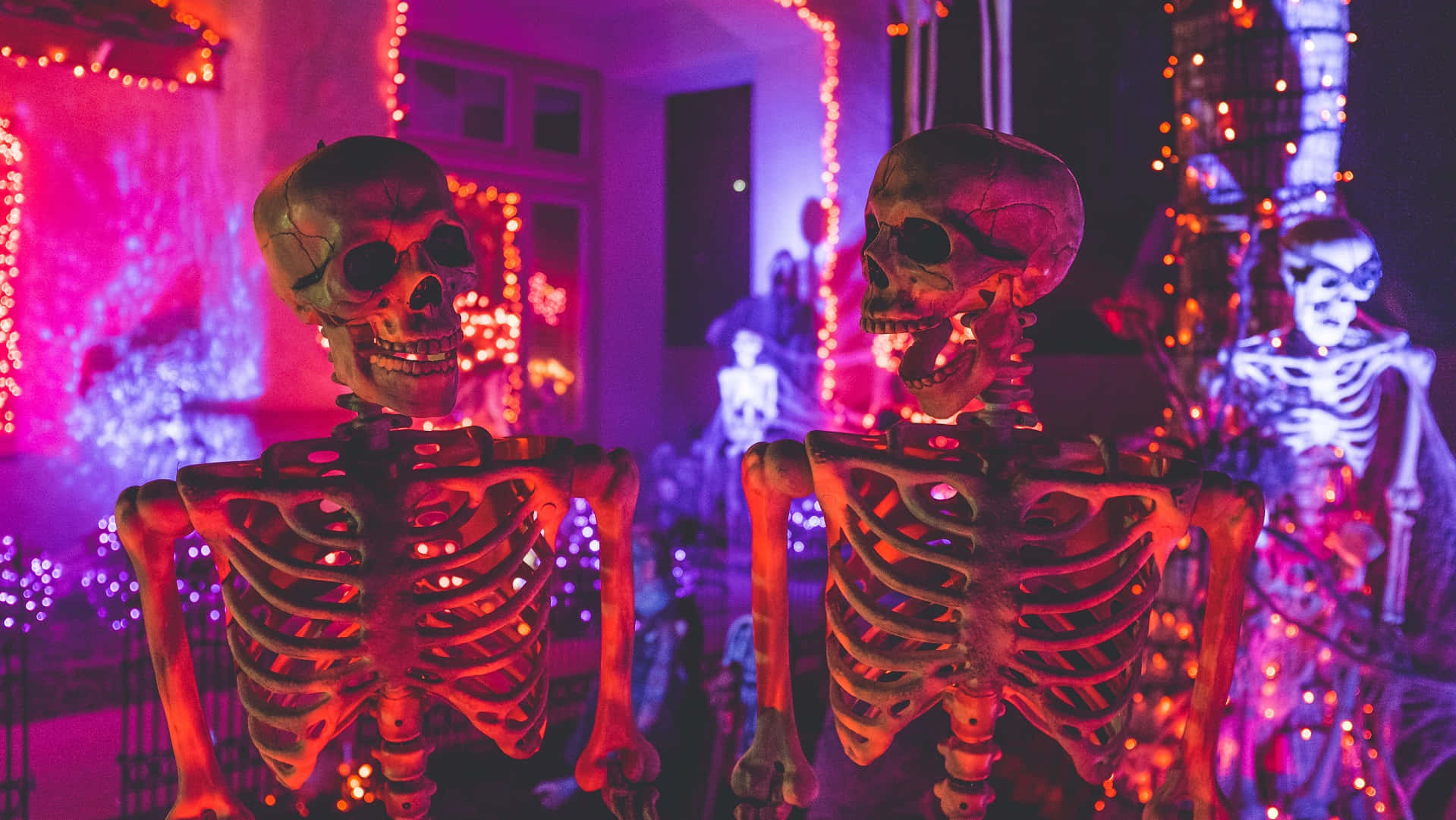 Halloween Skeletons In Front Of A House