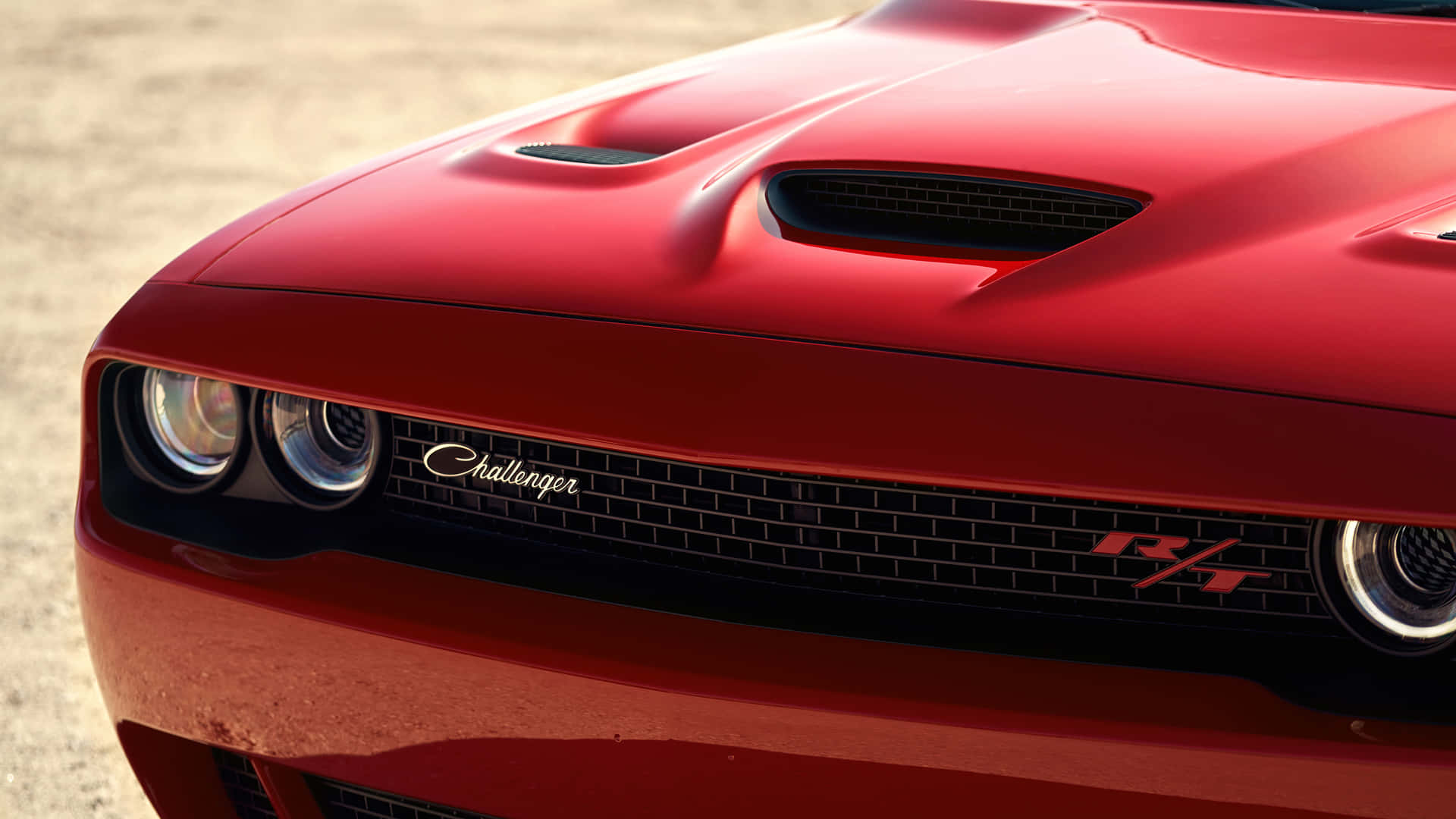 The Hood Of A Red Dodge Challenger Wallpaper