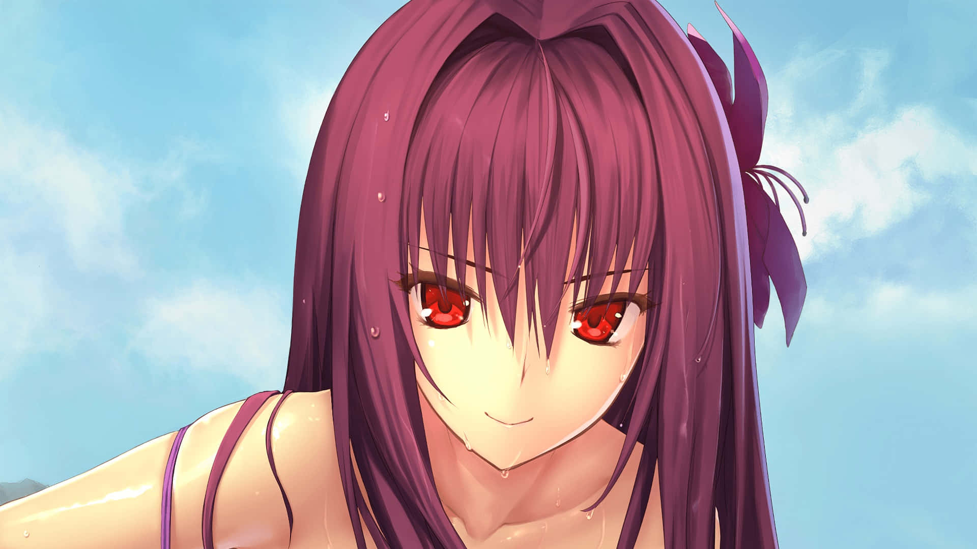 Scathach Skadi, En Mektig Karakter Fra Fate Grand Order-spillet Som Viser Sin Fortryllende Blå Aura. Bakgrunnsbildet