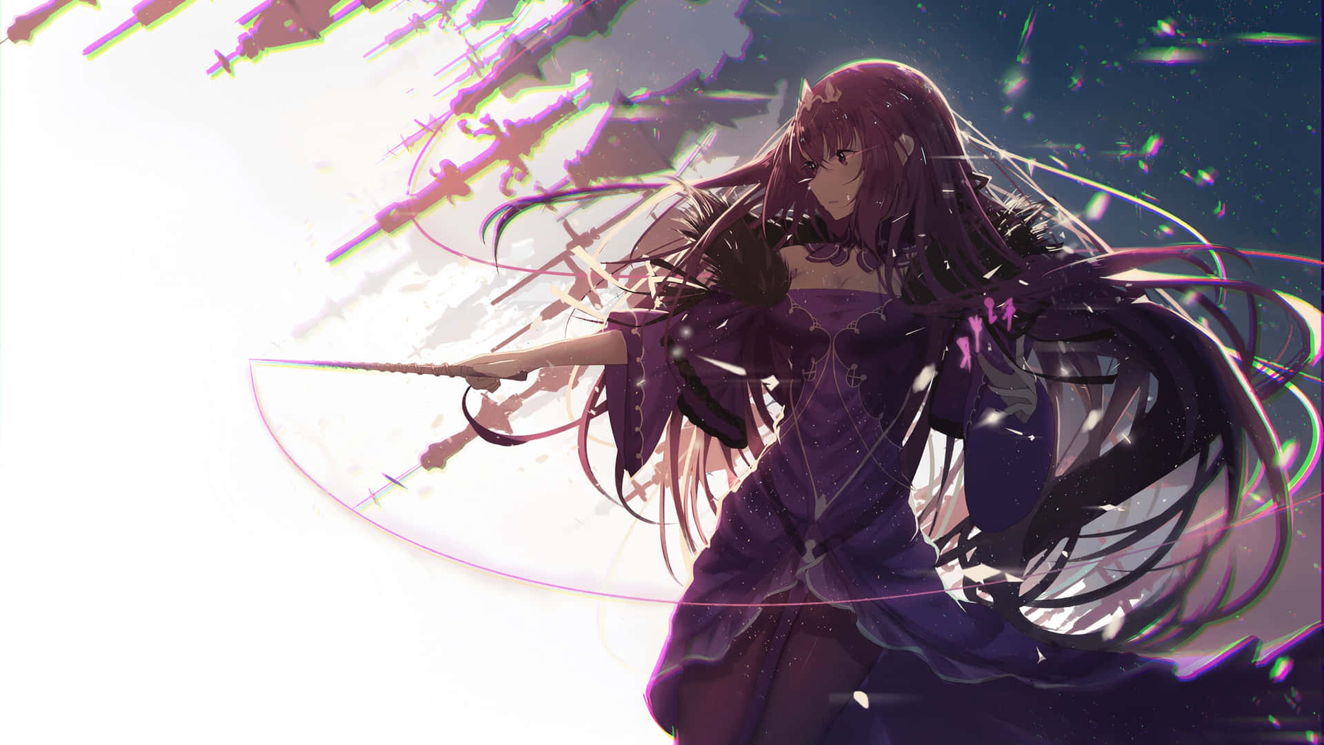 Scathach Skadi Toont Haar Majestueuze Aanwezigheid In Een Etherische Weergave Van Haar Krachten. Achtergrond