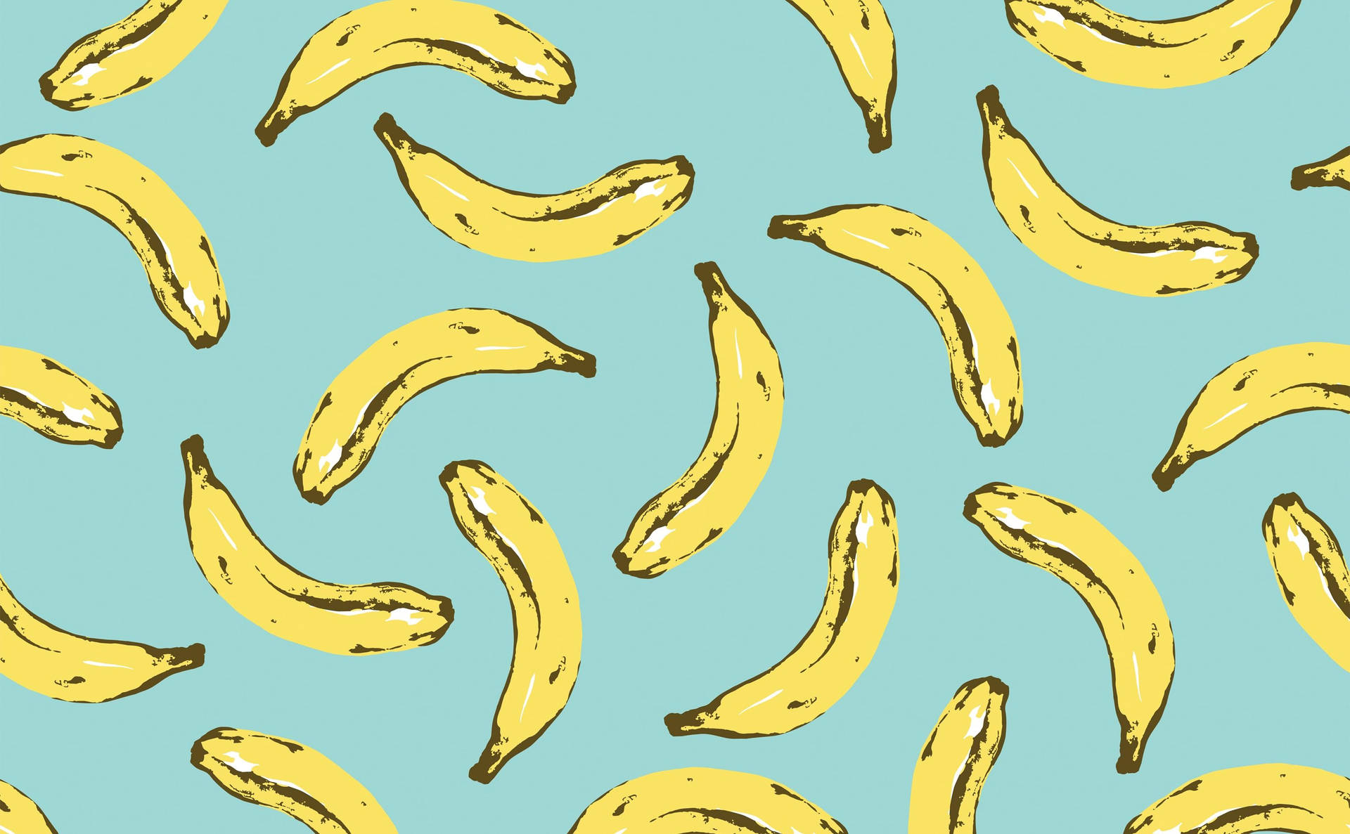 Scattered Bananas On Teal Wallpaper