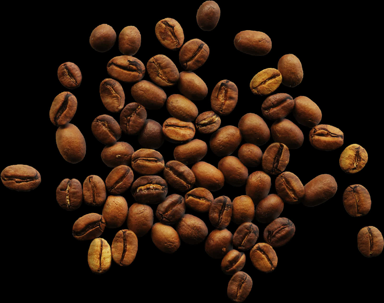 Scattered Coffee Beans Black Background.jpg PNG