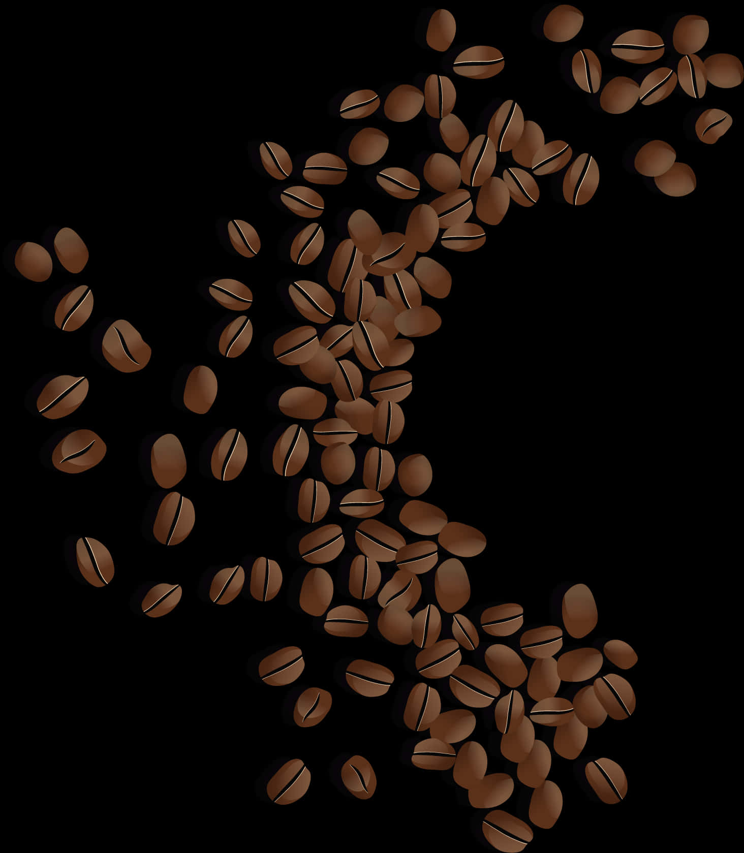 Scattered Coffee Beanson Black Background PNG