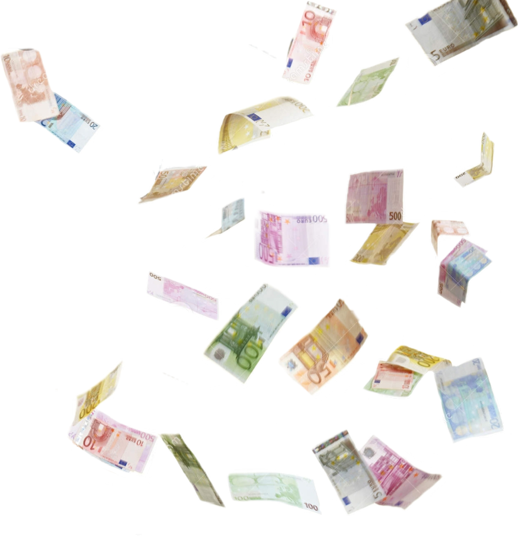 Scattered Euro Banknotes Flying PNG