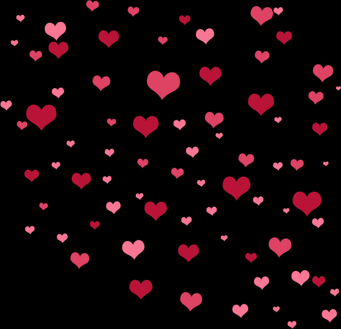 Scattered Hearts Pattern Black Background PNG