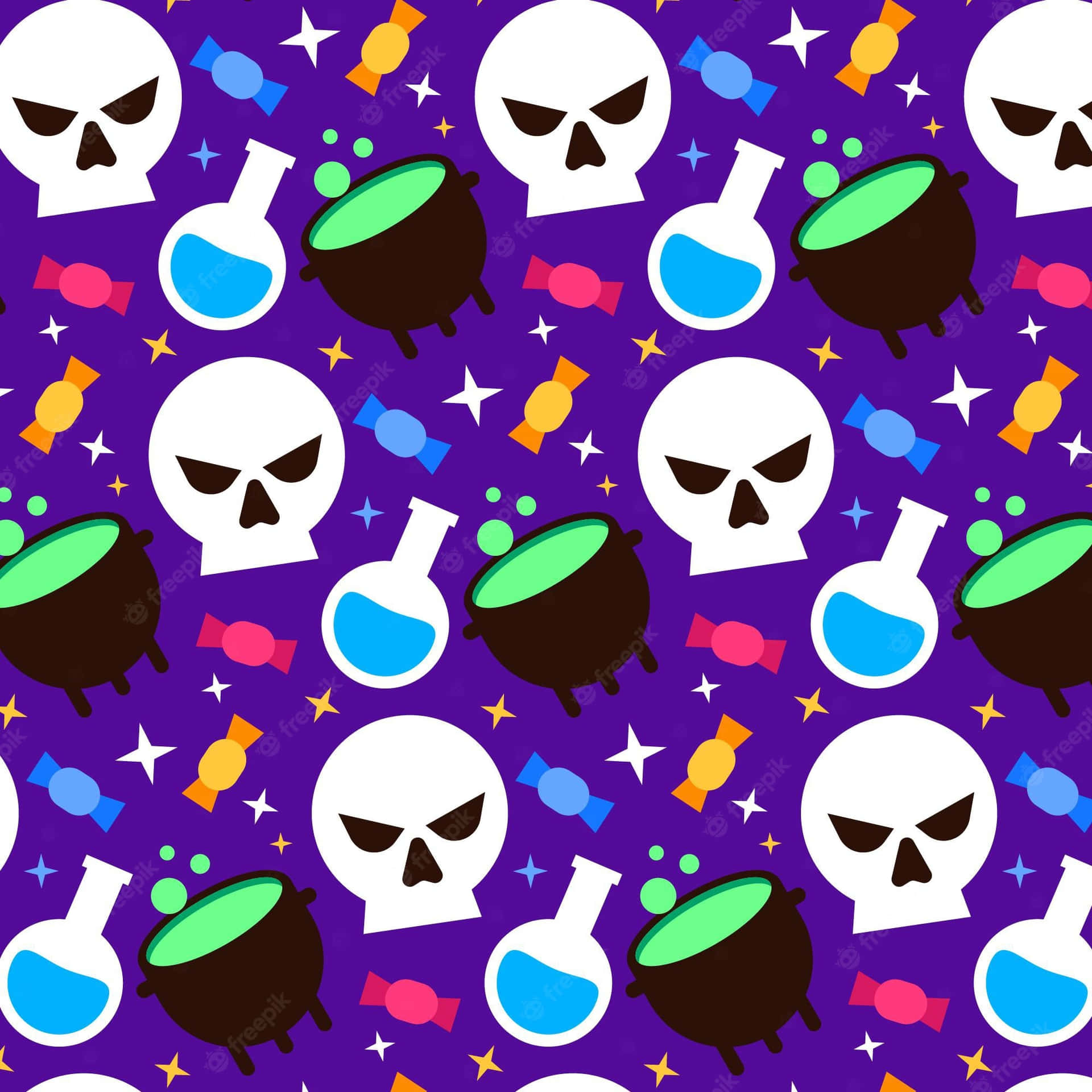 Halloweennahtloses Muster Mit Totenköpfen Und Süßigkeiten Wallpaper
