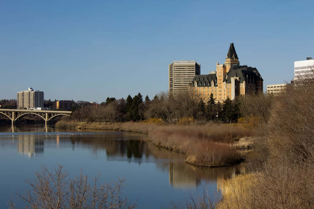 Scenic Autumn View Of A River In Saskatoon Wallpaper