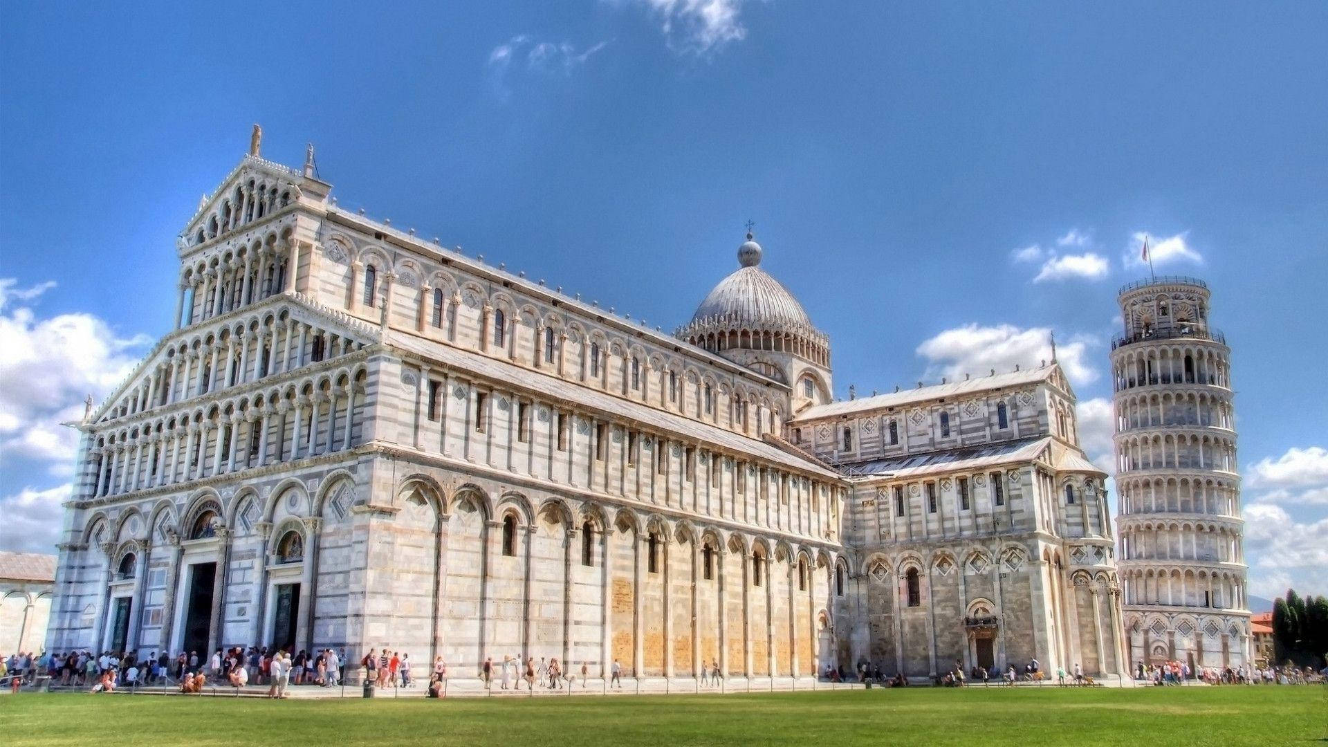 Catedralpanorámica Y Torre Inclinada De Pisa Fondo de pantalla