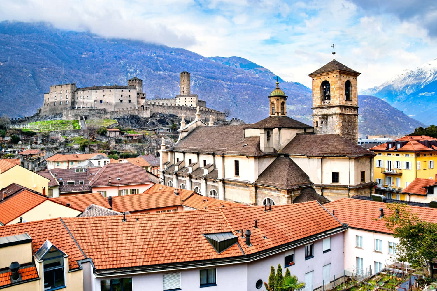 Scenic View Of Medieval Castles Of Bellinzona In Switzerland Wallpaper