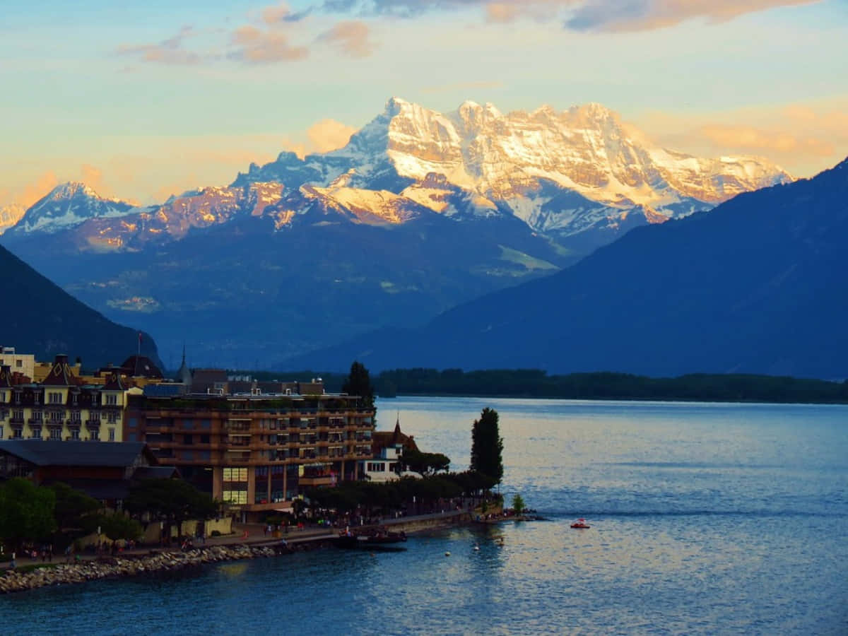 Scenic View Of Montreux Along Lake Geneva Wallpaper