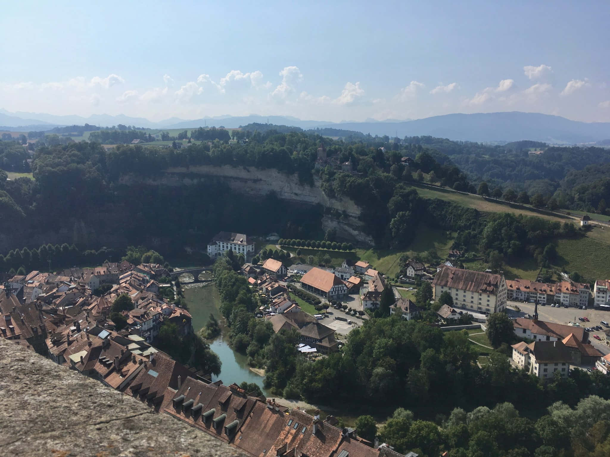 Scenic View Of The Historic City Of Fribourg, Switzerland Wallpaper