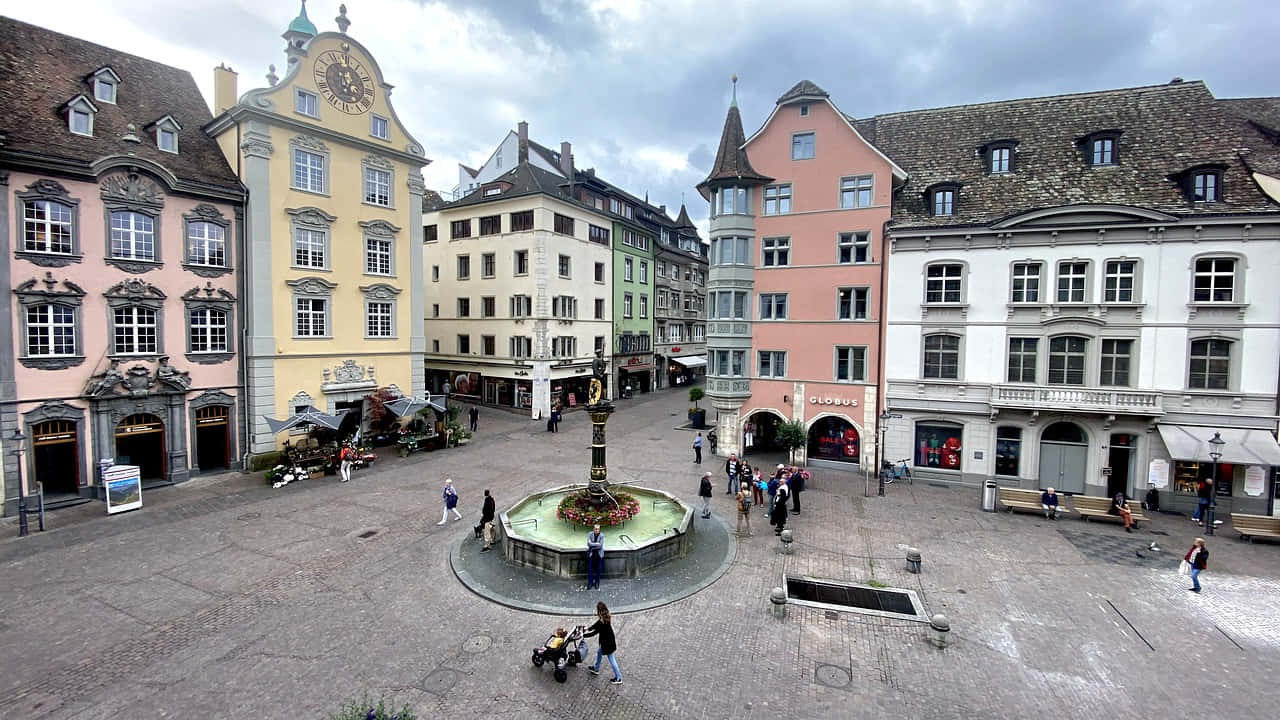 Download Schaffhausen Town Square Fountain Wallpaper | Wallpapers.com