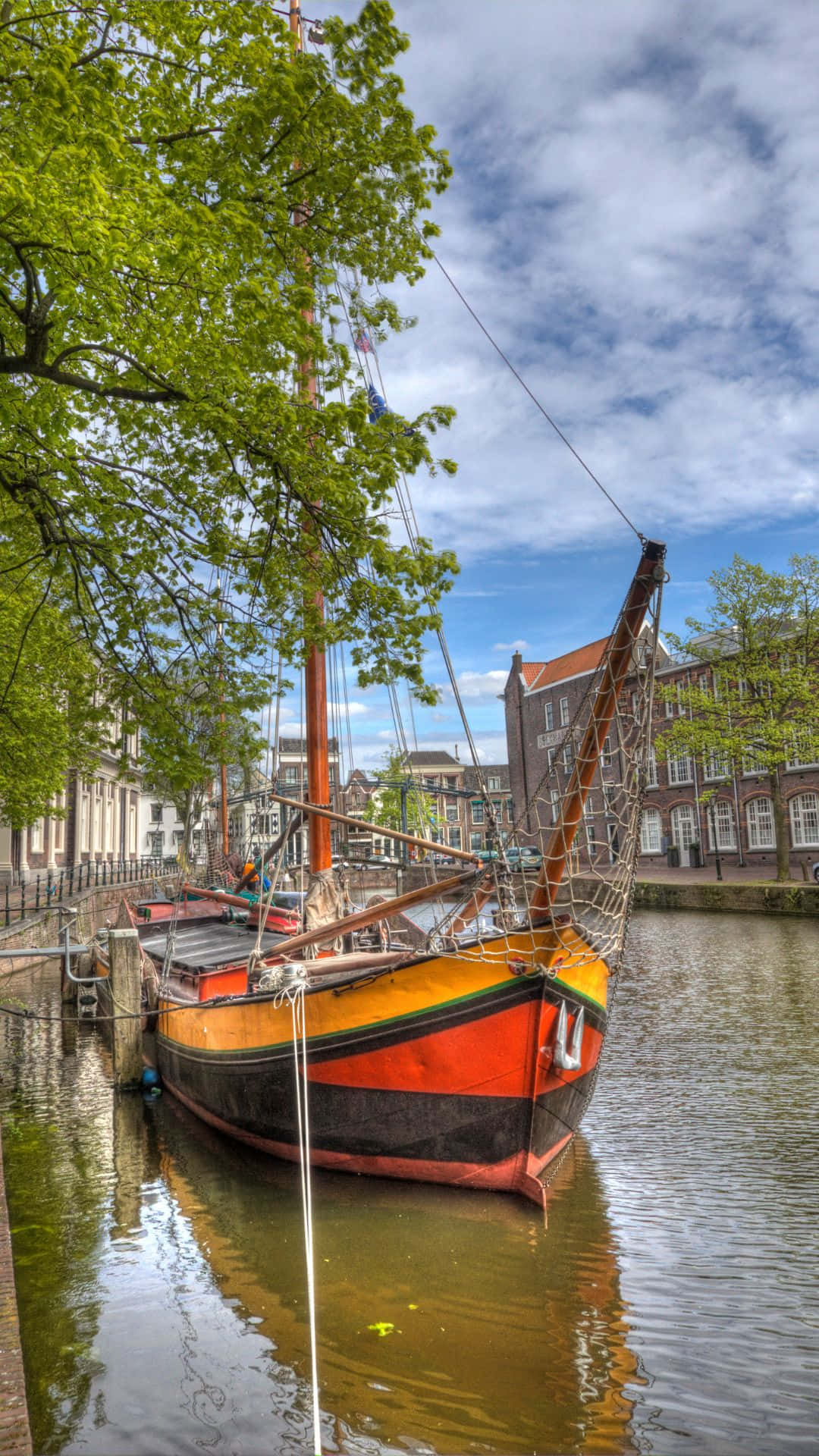 Schiedam Canal Boat H D R Wallpaper