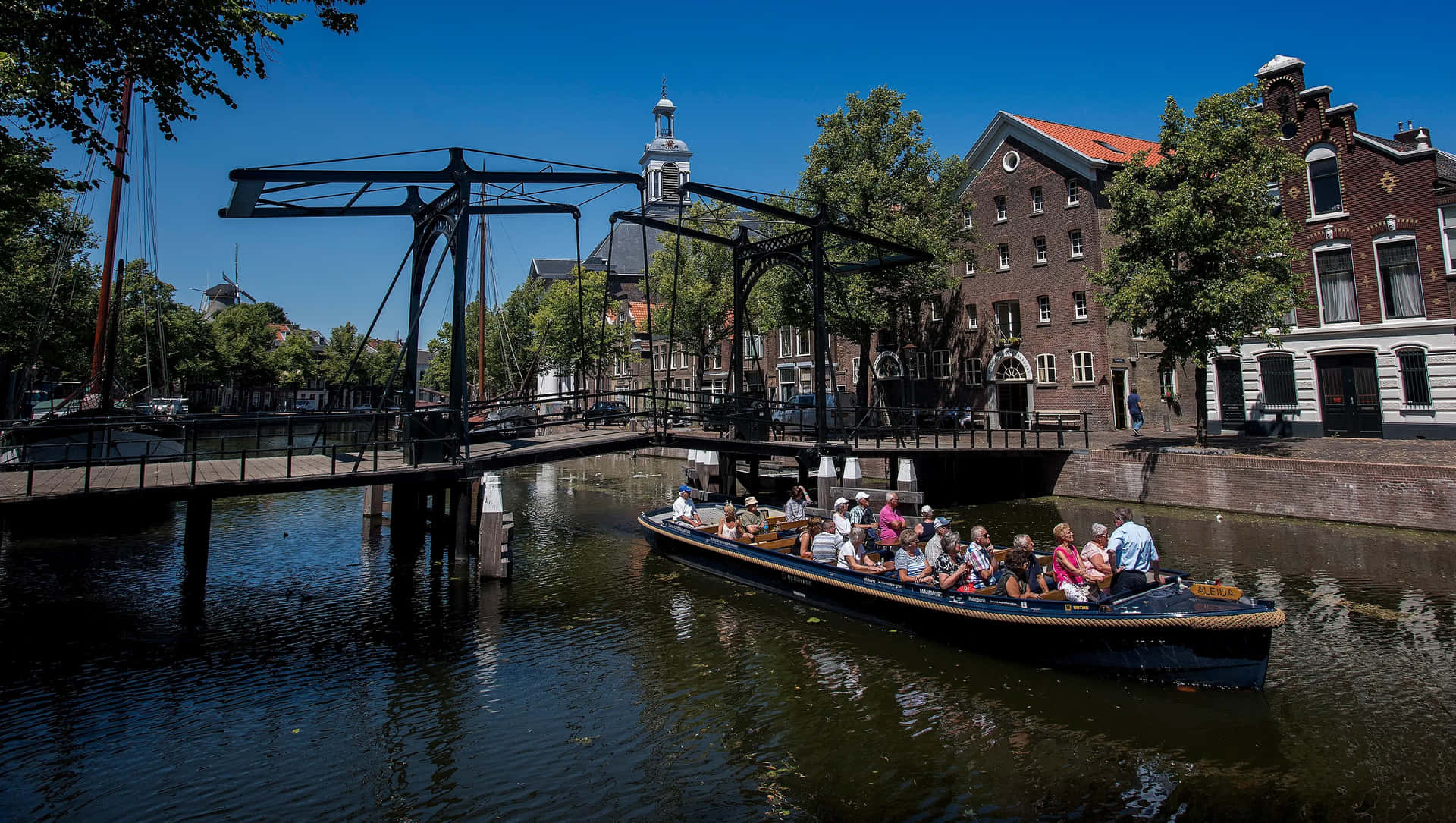 Schiedam Canal Tour With Historic Drawbridge Wallpaper