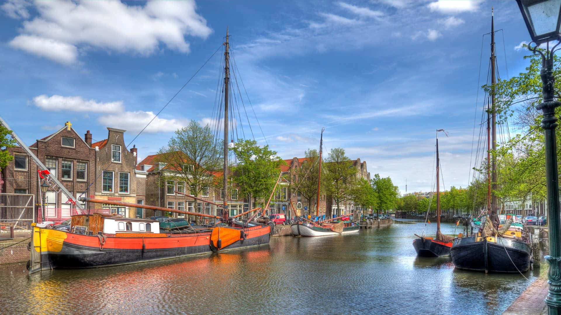 Schiedam Canal Viewwith Historic Ships Wallpaper