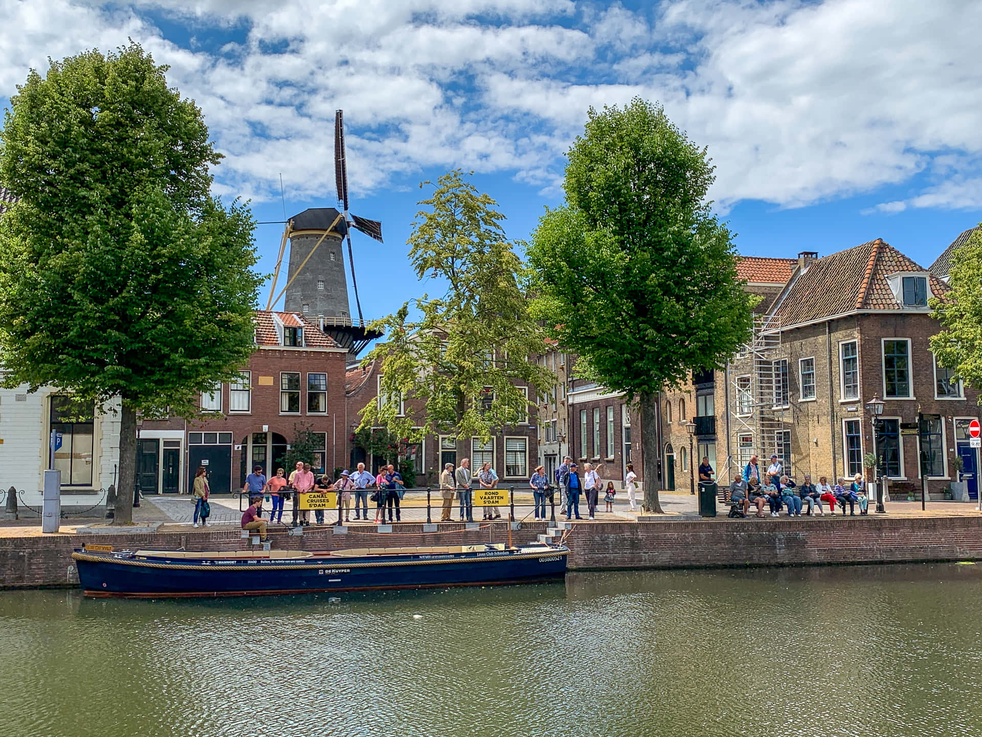 Schiedam Canal Viewwith Windmill Wallpaper