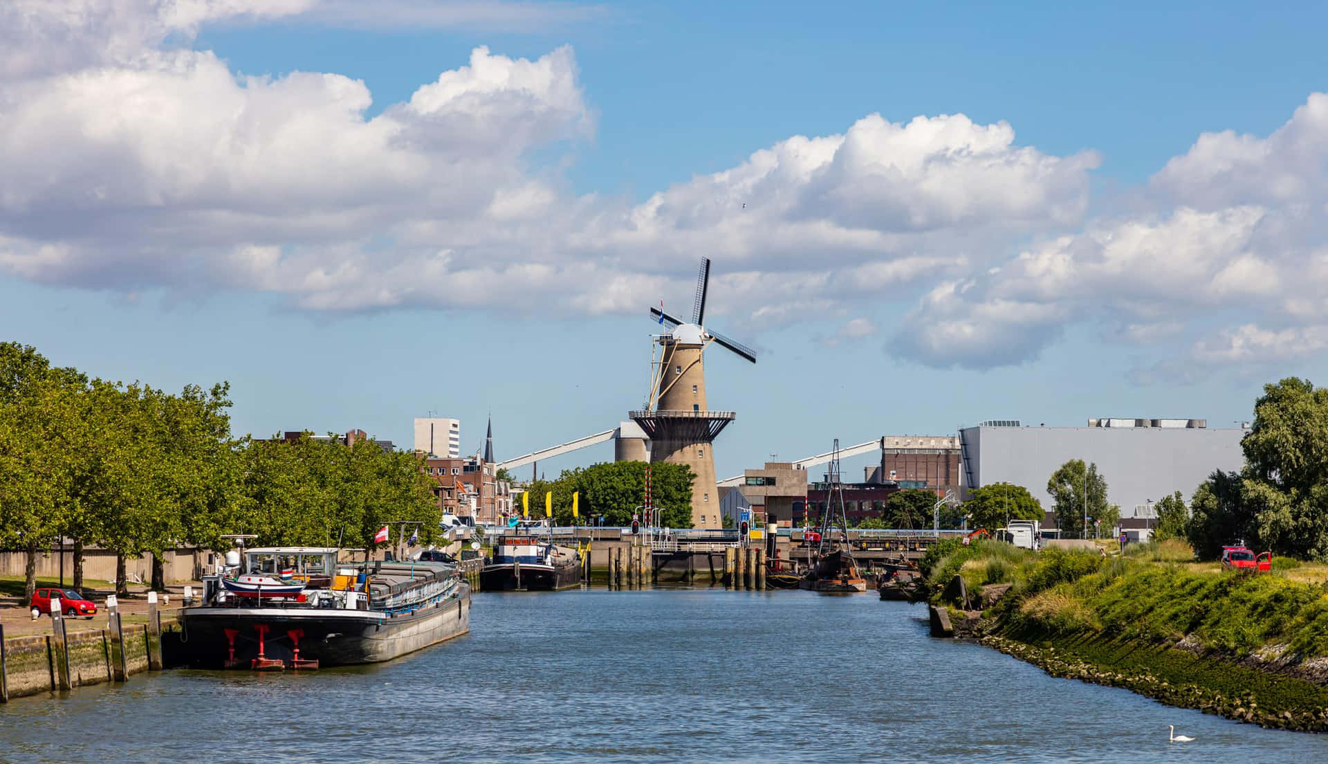 Schiedam Windmill Along Canal Wallpaper