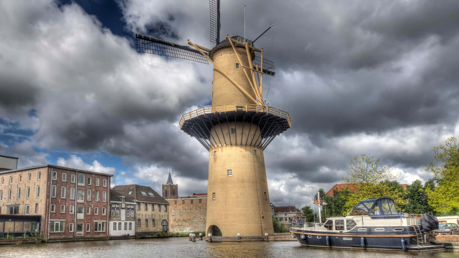 Schiedam Windmill By The Canal Wallpaper