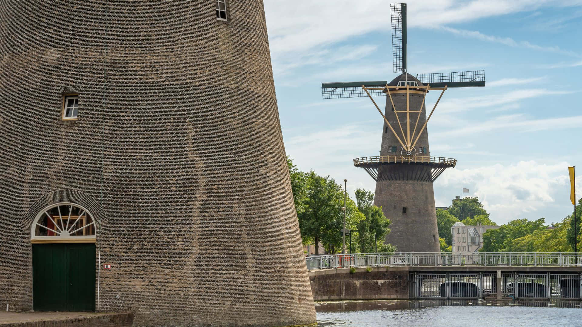 Schiedam Windmill By The Canal Wallpaper