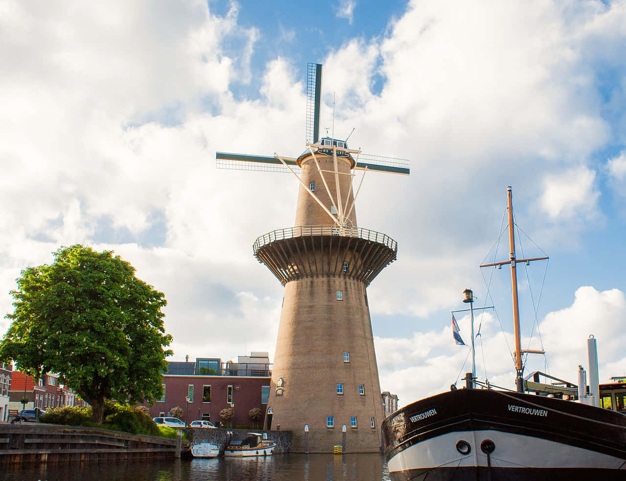 Schiedam Windmill By The Canal Wallpaper