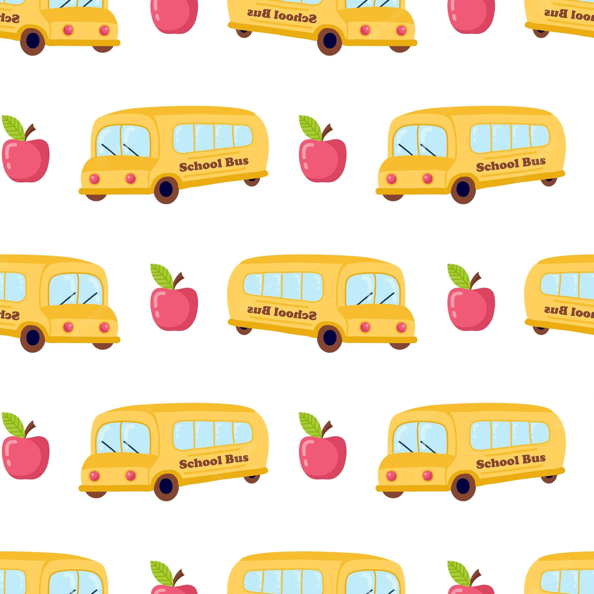 School Bus And Apple Pattern Background Wallpaper