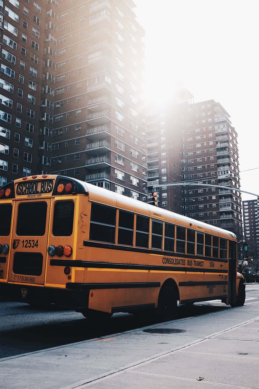 School Bus In The City Background