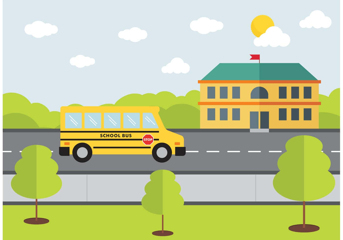 School Bus Traveling School Clipart Wallpaper