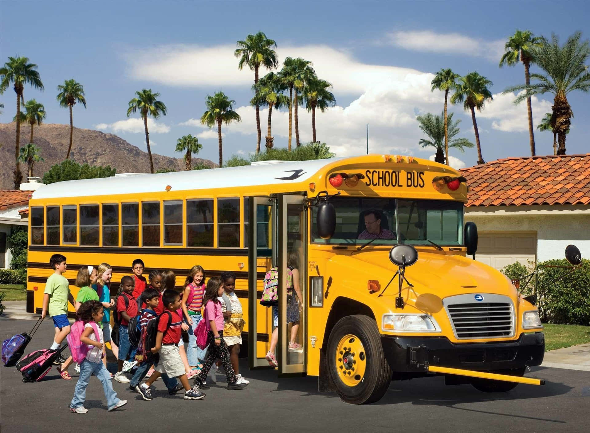 School Bus With Children Student Passenger Background