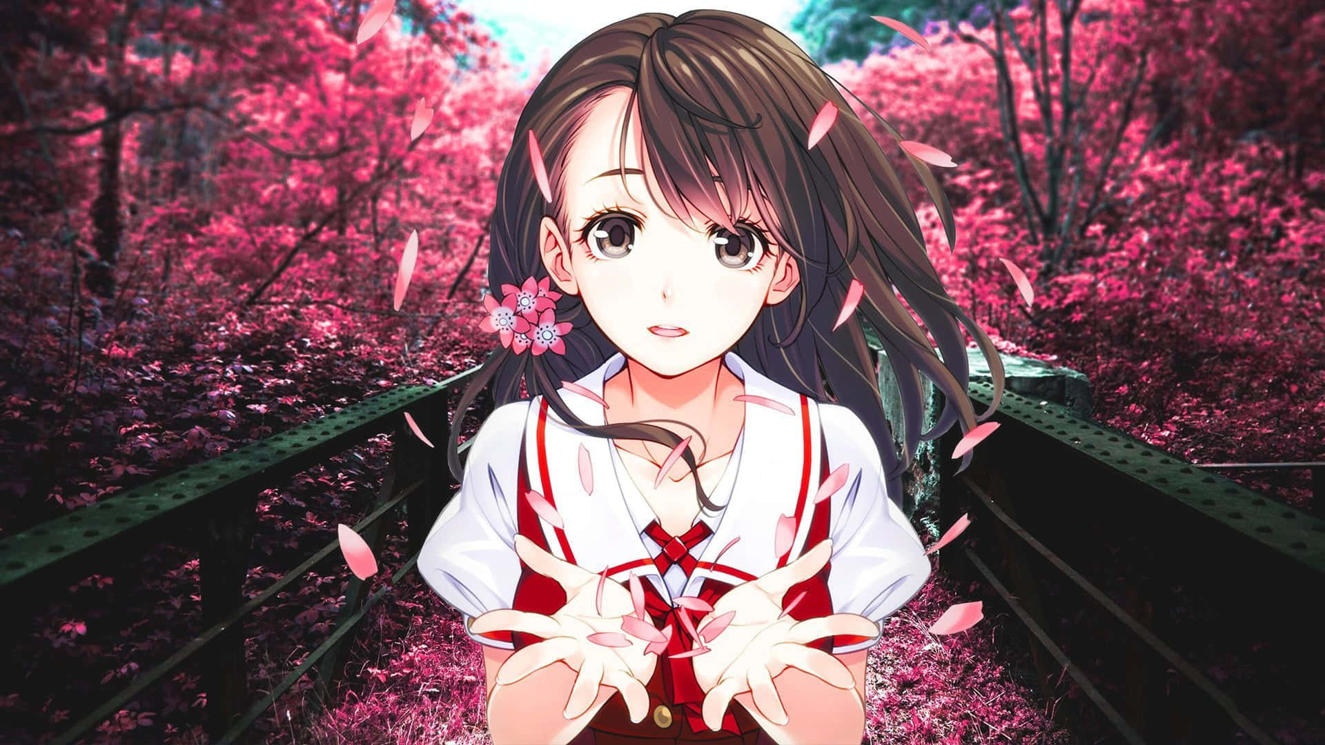 School Girl Cherry Blossom Uniform Wallpaper