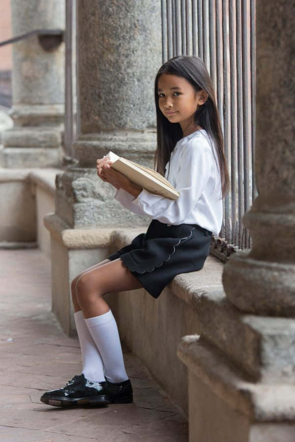 School Girl Sitting Reading Picture
