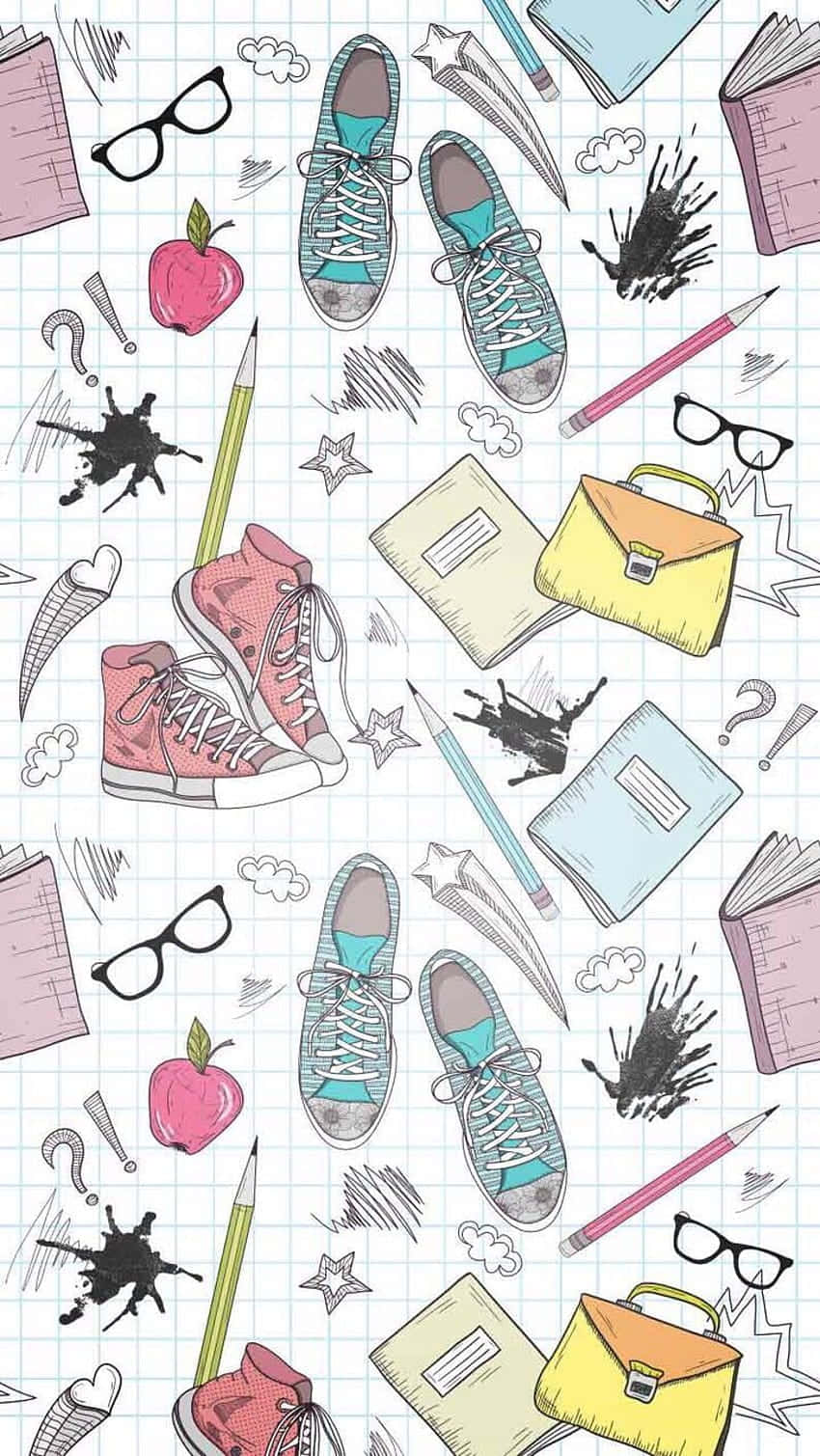 School Suppliesand Sneakers Pattern Wallpaper