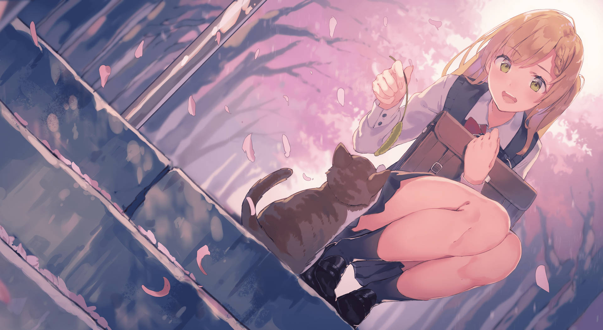 Schoolgirl Anime Cat Wallpaper