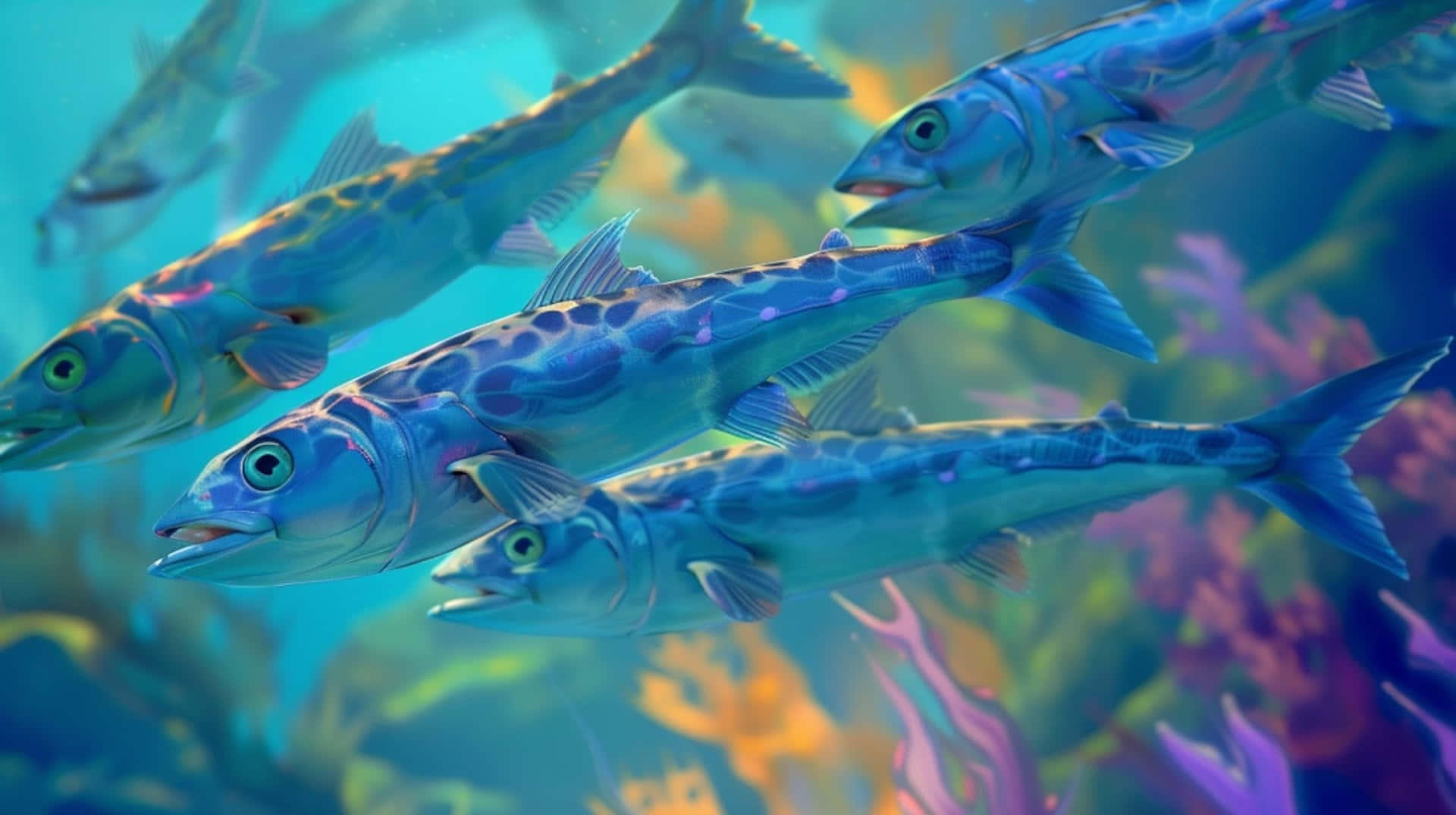 Schoolof Barracudas Swimming Wallpaper